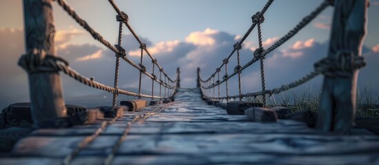 The sturdy iron pillars and steel ropes on the bridge provide robust safety features A dependable choice for a secure and reliable structure with copy space image