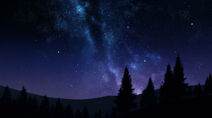 A dark sky with a large amount of stars and a few trees
