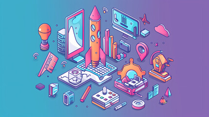 Startup business isometric line vector image