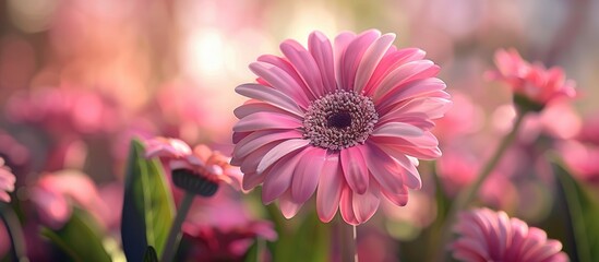 Wall Mural - An exquisite Gerbera bloom displayed in a roadside nursery with a perfect background for a copy space image