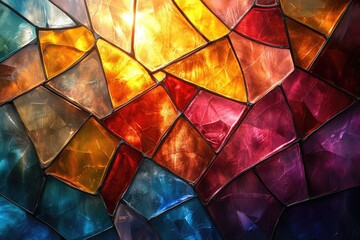 Poster - Abstract Mosaic of Colorful Glass Panels with Light Shining Through