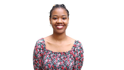 Portrait of a smiling African American woman at home transparent background