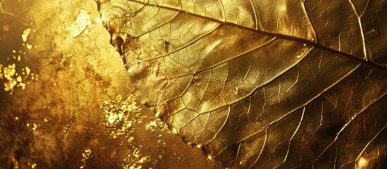 Wall Mural - Shiny gold leaf texture provides a backdrop with copy space image.