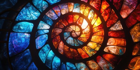 Sticker - A Colorful Spiral Pattern of Stained Glass