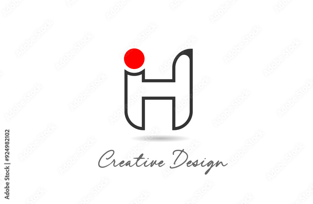 H letter alphabet logo icon design with black line color and red dot ...