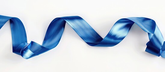 Wall Mural - Top view of a blue satin ribbon on a white background suitable for adding text with copy space image