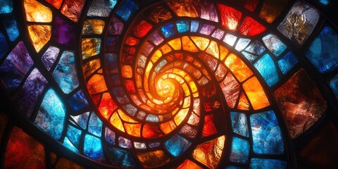 Wall Mural - Colorful Stained Glass Window with a Spiraling Pattern