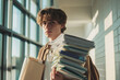 © Running opossum - High school student is carrying a huge stack of books and papers, feeling the pressure of his workload