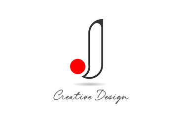 Sticker - J letter alphabet logo icon design with black line color and red dot circle for business and company