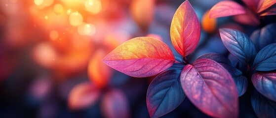 Wall Mural - Vibrant Close-Up of Colorful Leaves with Bokeh Background in Nature