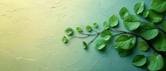 Wall Mural - Fresh Green Leaves on Textured Gradient Background - Nature Inspired Abstract Art