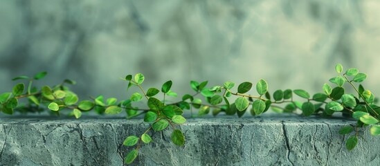 Canvas Print - A petite gecko foot plant features tiny green oval leaves crawling on concrete walls and beautifying house fences in the copy space image