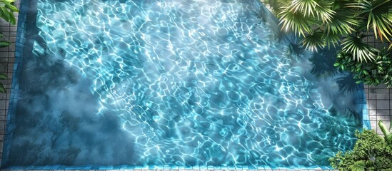 Sticker - The backdrop features a serene blue swimming pool with ample copy space image