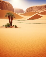 Fototapete - View of an oasis in the Sahara desert at sunset, Djanet, Algeria, Africa.