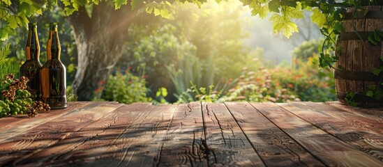 Sticker - Outdoor setting featuring a wooden table with a copy space image