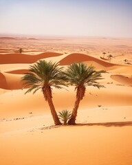 Fototapete - View of an oasis in the Sahara desert at sunset, Djanet, Algeria, Africa.