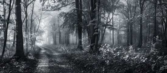 Wall Mural - autumn forest in monochrome hues with copy space image