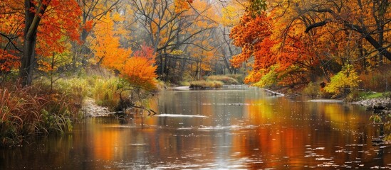 Vibrant fall foliage provides a picturesque background for the copy space image.