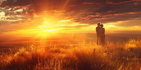 Couple on grassy hillside.