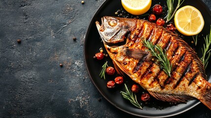 Wall Mural - Grilled fish with vegetables