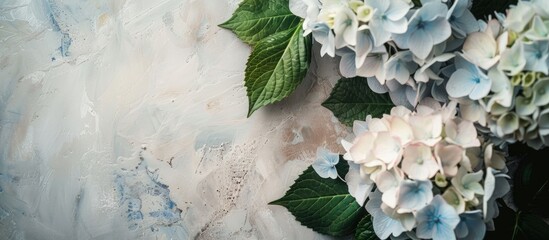 Wall Mural - Summer hydrangea arrangement with copy space image.