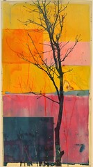 Canvas Print - Abstract Tree Silhouette with Colorful Background.