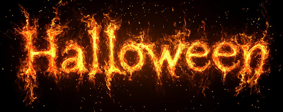 Halloween text fire and flames.
