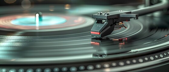 Turntable playing vinyl record.