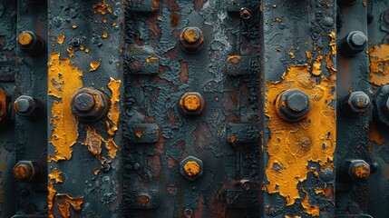 Poster - Rusted Metal Surface with Flaking Paint and Bolts