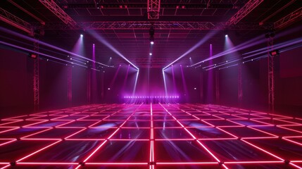 Aufkleber - A stage with a grid pattern of neon lights