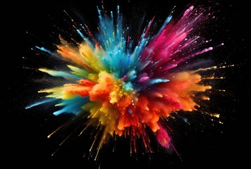 Aufkleber - A vibrant explosion of colorful powder against a black background.