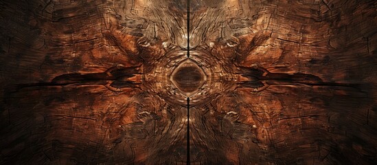 Poster - Old natural patterns adorn a dark wood texture in the background of this copy space image