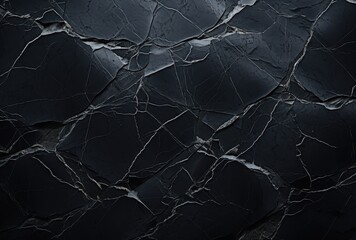 Poster - Black Cracked Surface with White Veins