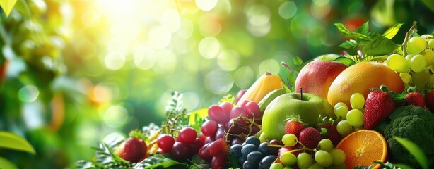 A Bountiful Display of Fresh Fruits and Vegetables in a Natural Setting