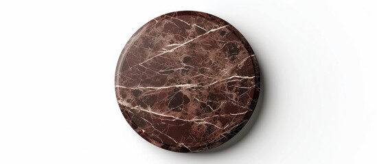 Sticker - Circular marble plate with brown hue on a white backdrop providing an ideal copy space image