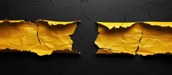 Canvas Print - Two torn yellow pieces of paper set against a black background with copy space image