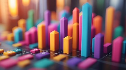 Poster - Vibrant 3D Rendered Data Analytics Dashboard with Bar Charts and Growth Arrows