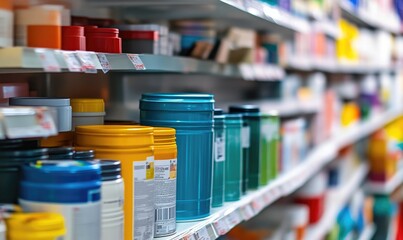 Paint Tools Aisle with Colorful Shelves and Products