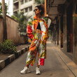 © Hamza - Fashionable woman in vibrant streetwear posing in an urban setting
