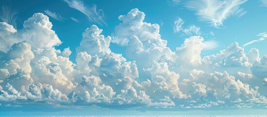 Wall Mural - Scenic view of Altocumulus and Cirrocumulus clouds against a blue sky. Background shows a variety of small, fluffy clouds. Ideal for copy space image.