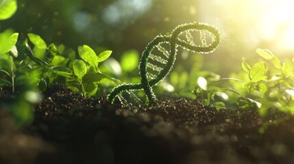 Poster - biotech concept showing dna helices intertwined with plants as a representation of genetic enhanceme