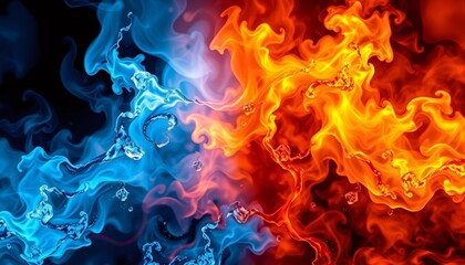 Wall Mural - Abstract blue and orange fire and water concept.