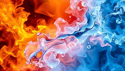 Wall Mural - Abstract liquid abstract with orange and blue colors.