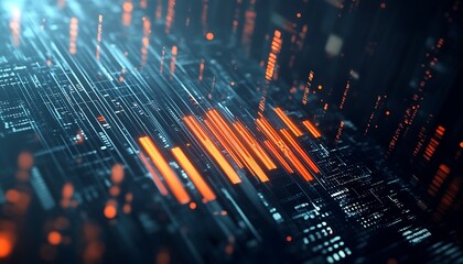 Poster - 3D Digital Equalizer Visualization with Floating Light Particles and Futuristic Circuitry