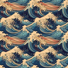 Wall Mural - A vintage style japanese crashing wave background. Seamless pattern