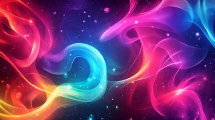 Poster - Vibrant Abstract Background with Swirling Neon Ribbons of Light and Soft Gradients