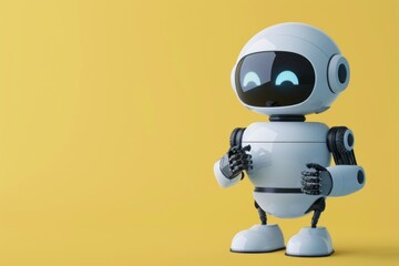 Poster - White robot is standing and gesturing with its hands against a yellow background