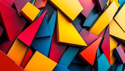 Poster - Bold Abstract Background with Geometric Shapes in Primary Colors and 3D Effects