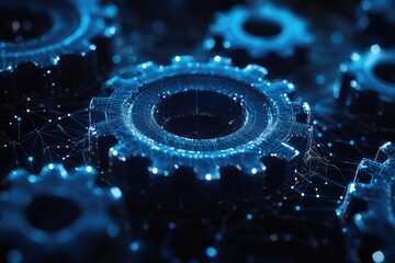 Poster - Digital gears rotating with futuristic network connection