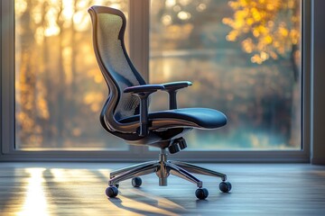 Aufkleber - Comfortable office chair standing in modern open space office bathed in golden light
